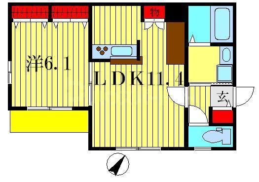 ニューハイツ鎌倉II(1LDK/1階)の間取り写真