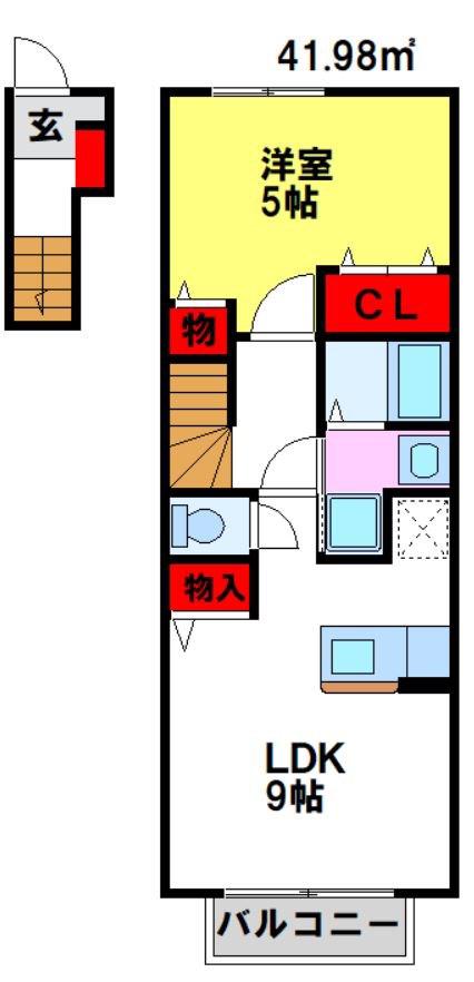 シャモニー弐番館(1LDK/2階)の間取り写真