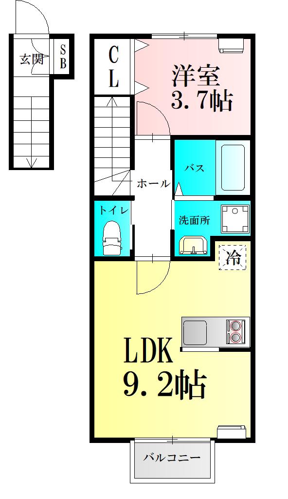 ブルームステージ西の平(1LDK/2階)の間取り写真