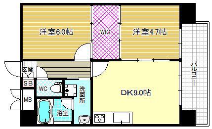 ES-GRANDE UMEDAKITA旧ALCEDAR COURT(2DK/7階)の間取り写真