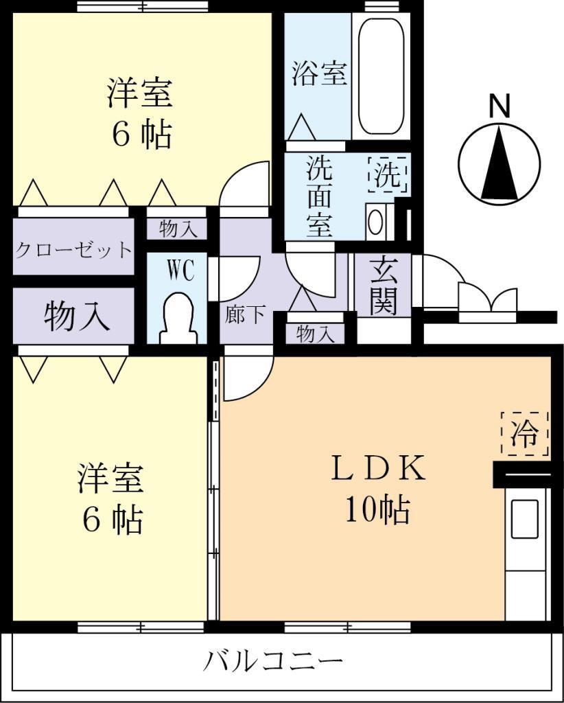 グランシャリオみどりのIV(2LDK/3階)の間取り写真