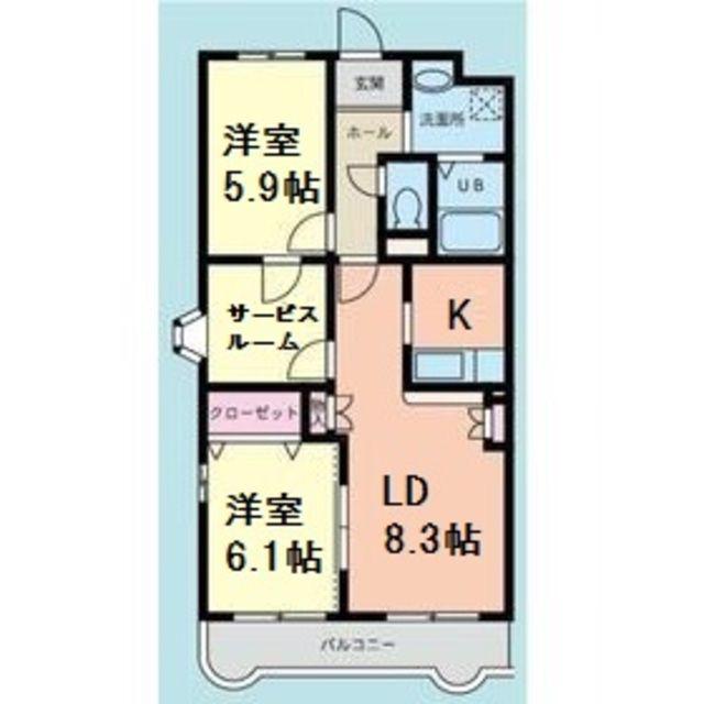 ランドロードUA棟(2SLDK/2階)の間取り写真