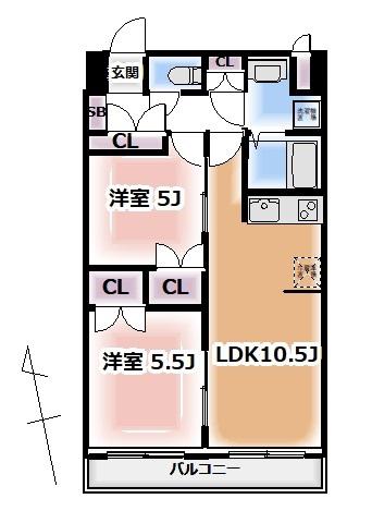中央SELECTION 人気の2LDK グランドコート三上(2LDK/2階)の間取り写真