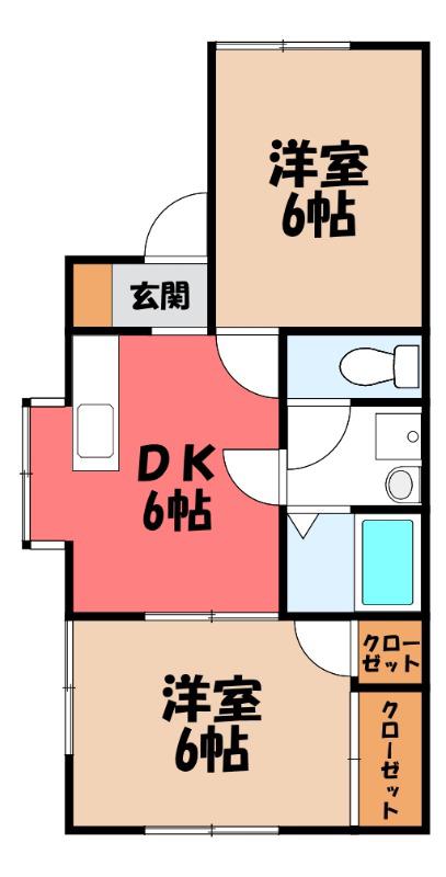 リブレス桐生堤町A(2DK/1階)の間取り写真