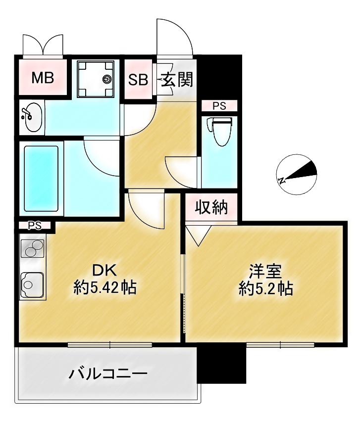 プリオーレ新開地(1DK/8階)の間取り写真