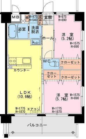 延岡・北小路YMマンション(2LDK/1階)の間取り写真