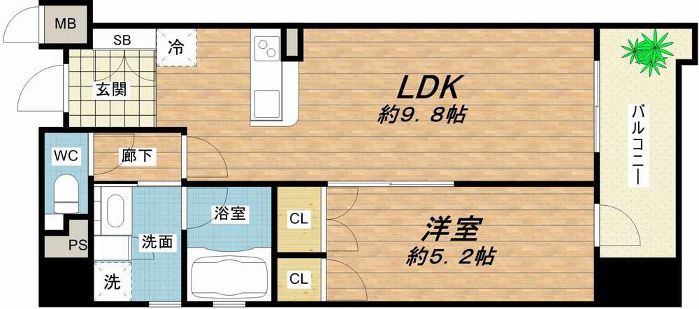 セイワパレス大手前西(1LDK/12階)の間取り写真