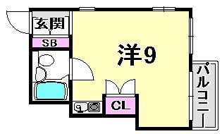キューブ甲子園口(ワンルーム/2階)の間取り写真