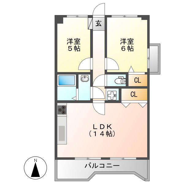 岐南グリーンハイツ(2LDK/4階)の間取り写真