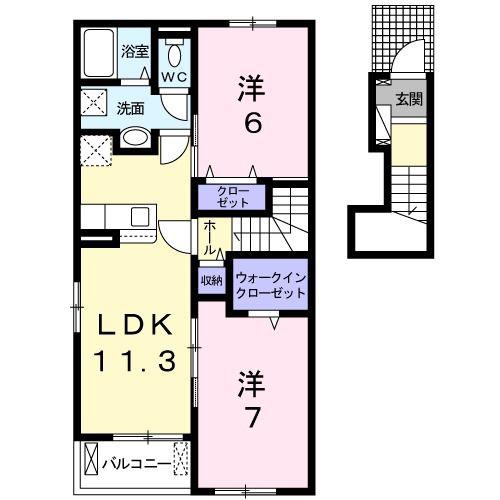ソレイユ B(2LDK/2階)の間取り写真