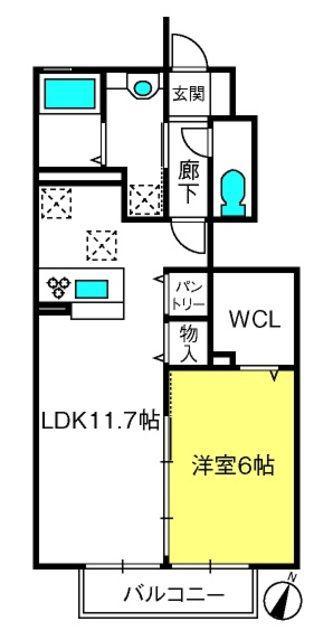 ボンヌール・ホノカ(1LDK/1階)の間取り写真