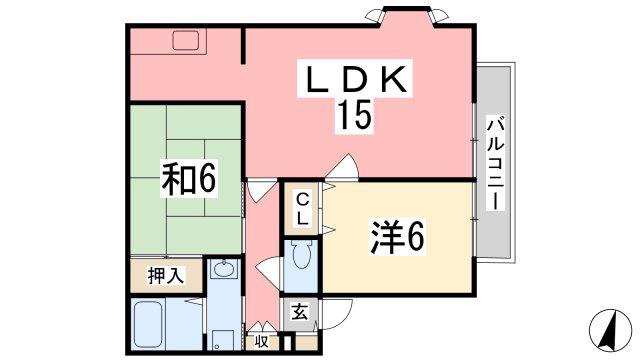 ウィンディア御立A棟(2LDK/1階)の間取り写真