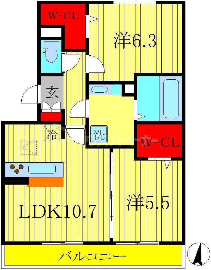 シャルムHAII(2LDK/1階)の間取り写真