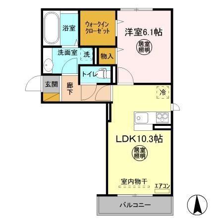 ルピナスヴィラAB(1LDK/2階)の間取り写真