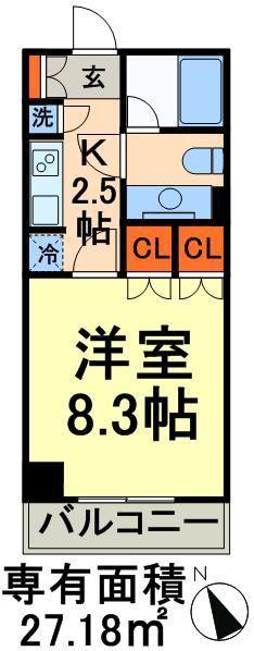 パークアクシス門前仲町(1K/7階)の間取り写真