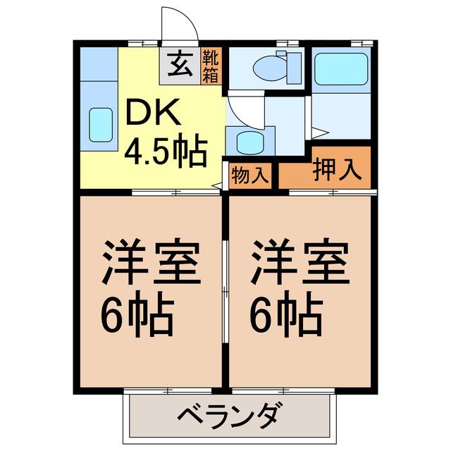 あおばハイツ(2DK/2階)の間取り写真
