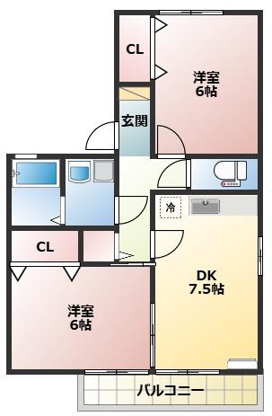 ベルテ小山(2DK/2階)の間取り写真