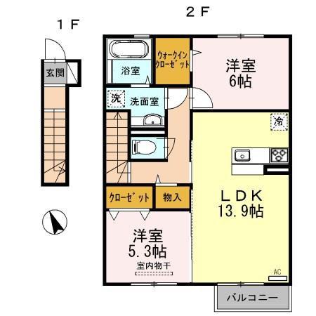 グランツ(2LDK/2階)の間取り写真