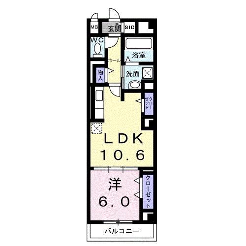 ディアコート本厚木(1LDK/4階)の間取り写真