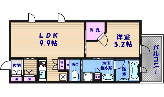 パークアクシス心斎橋(1LDK/9階)の間取り写真