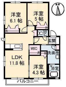 ロイヤルフェルティG棟(3LDK/1階)の間取り写真