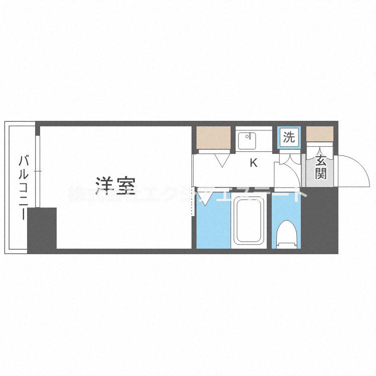 クラウンハイム夕陽丘(1K/3階)の間取り写真