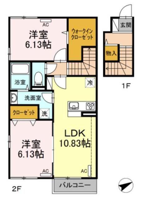 シャルマン高野台(2LDK/2階)の間取り写真