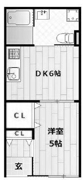 エントピアくるみII(1DK/1階)の間取り写真
