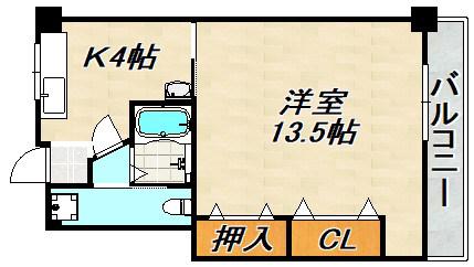 白川台ハイツ(1K/4階)の間取り写真