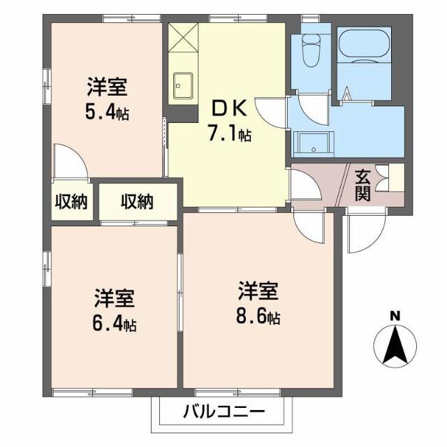 フレグランス恵W棟(3DK/1階)の間取り写真
