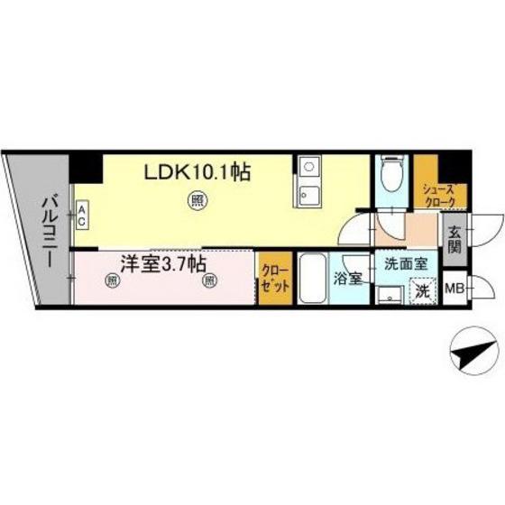 ロイジェント安謝新都心(1LDK/5階)の間取り写真