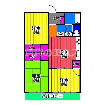 八尋ビル(3DK/6階)の間取り写真