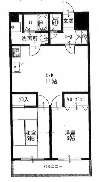 法城ビル(2LDK/3階)の間取り写真