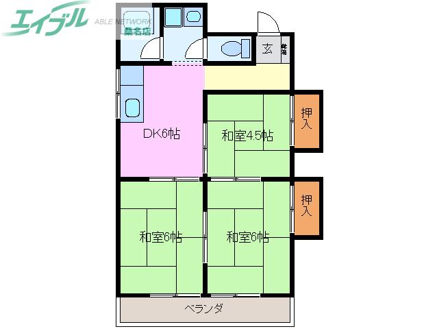 トーカイハイツ(3DK/3階)の間取り写真
