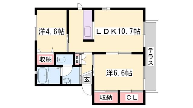 グランシード住吉B(2LDK/2階)の間取り写真