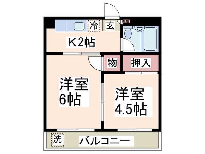 フォーラムハイツ(2K/4階)の間取り写真
