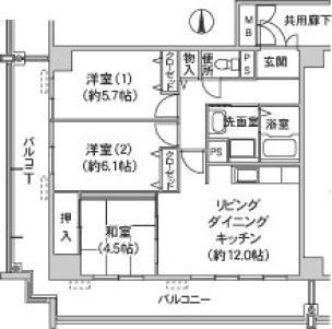 コーシャハイツ阿倍野筋(3LDK/12階)の間取り写真