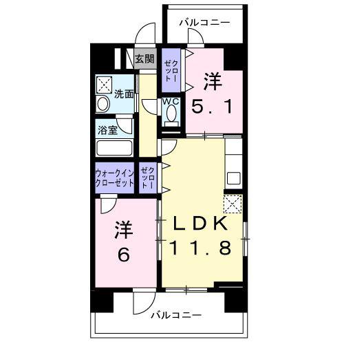 ザ・レジデンス水戸桜川(2LDK/8階)の間取り写真