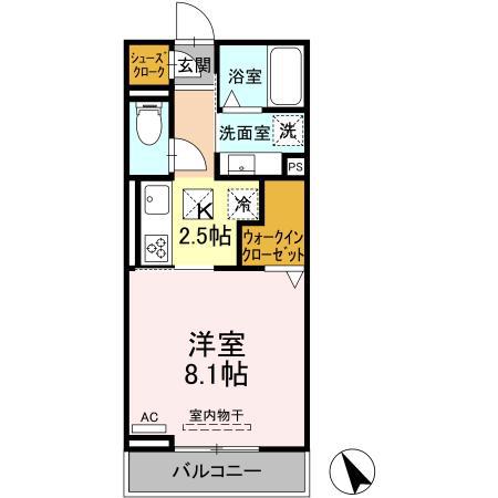 D-SQUARE古宿町(1K/1階)の間取り写真
