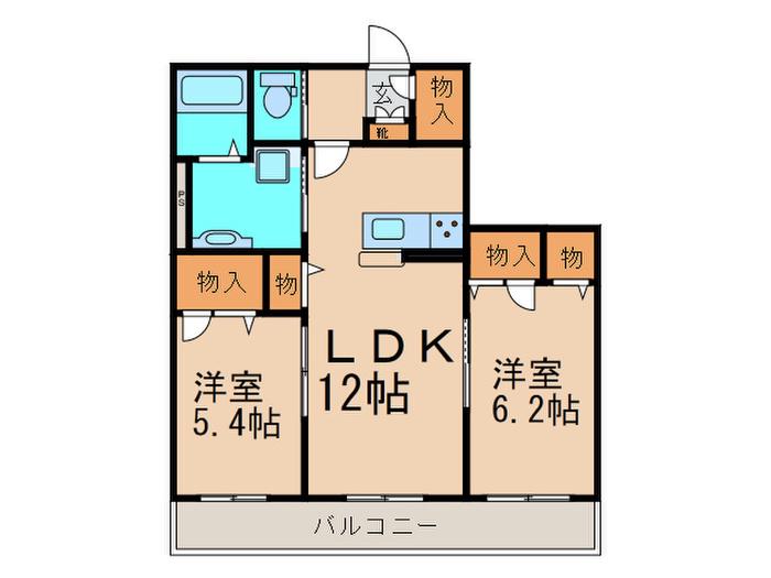 フィールドコートD(2LDK/2階)の間取り写真