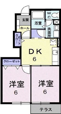 ローゼンハイム(2DK/1階)の間取り写真