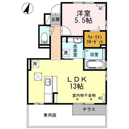 ヴィラフクオカB棟(1LDK/1階)の間取り写真