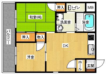 ピアパーク佐堂Ⅱ(2DK/2階)の間取り写真