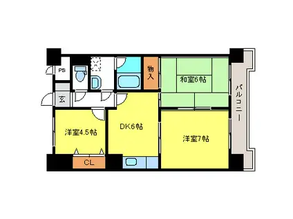 ラ・ベルヴィ中央(3DK/4階)の間取り写真