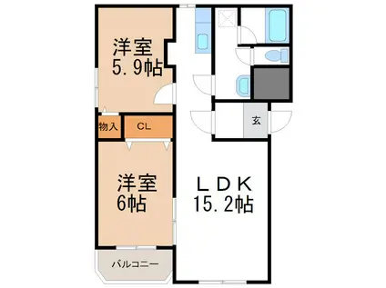 緑風マンション(2LDK/1階)の間取り写真