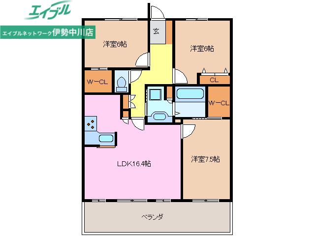 サンマンションアトレ中川駅前ラグゼ(3LDK/6階)の間取り写真