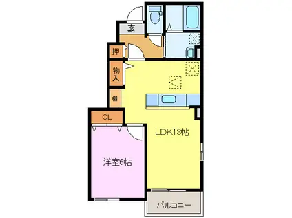 シャン・ド・フルール A(1LDK/1階)の間取り写真