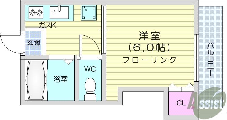 アーバンハイツ山手町(1K/2階)の間取り写真