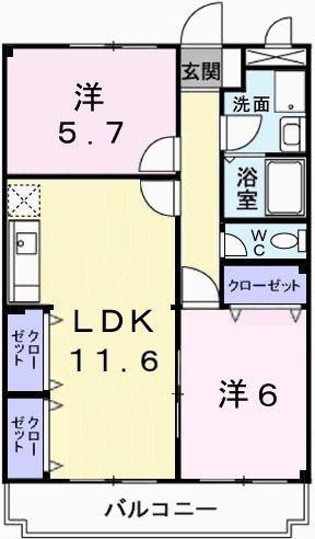 アクロポリス1(2LDK/2階)の間取り写真