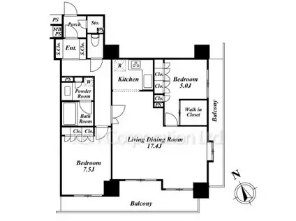 パラッシオ蔵前(2LDK/9階)の間取り写真
